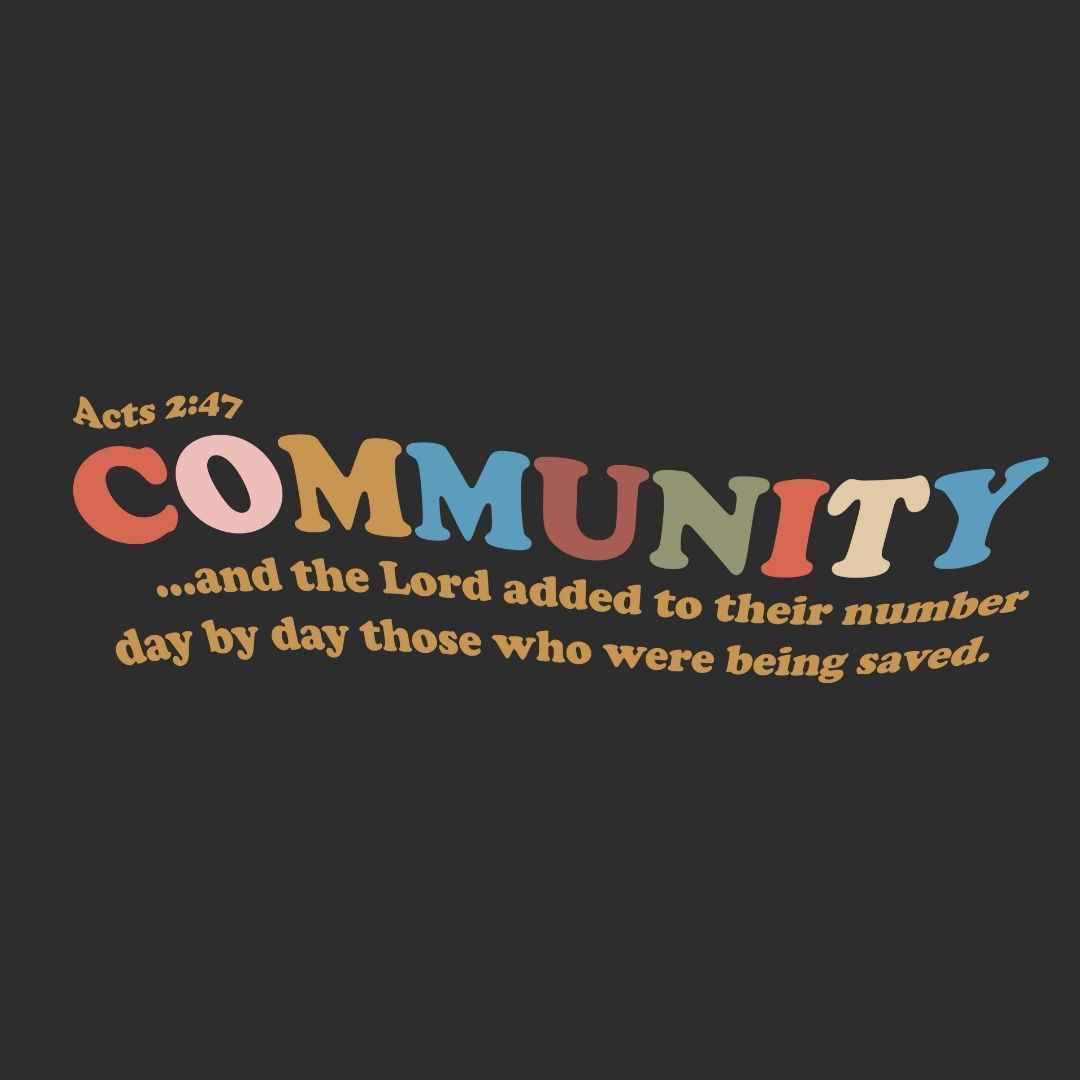 community written in multicolored letters acts 2